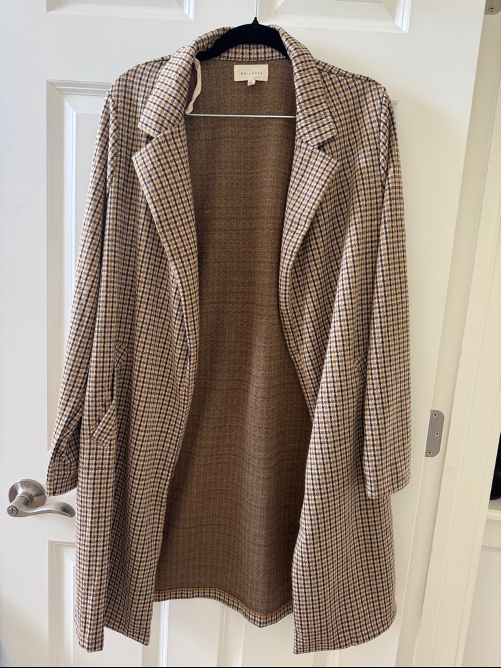 MELLODAY Brown Plaid Open Trench Coat